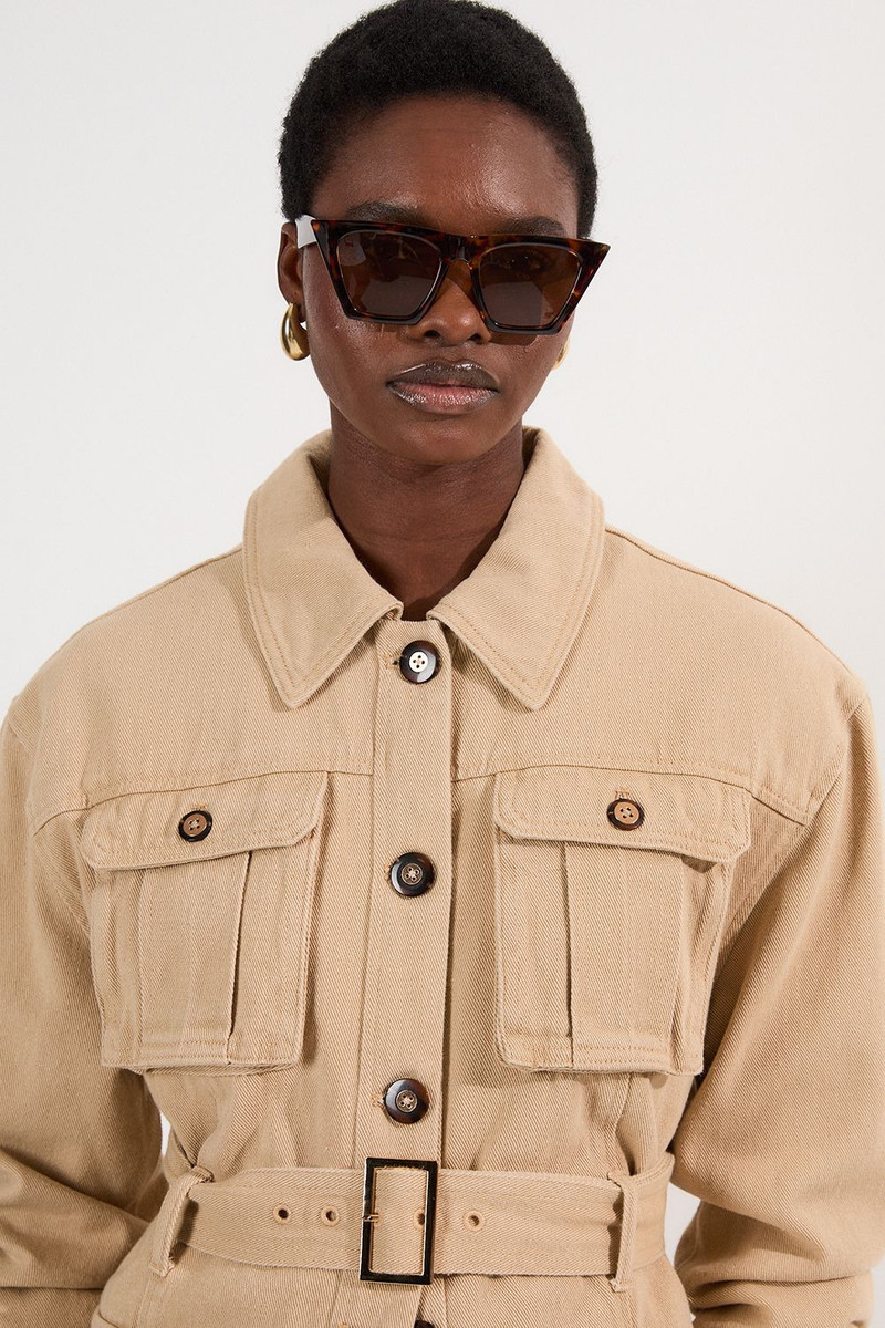Denim Pocket Detail Belted Safari Jacket 3