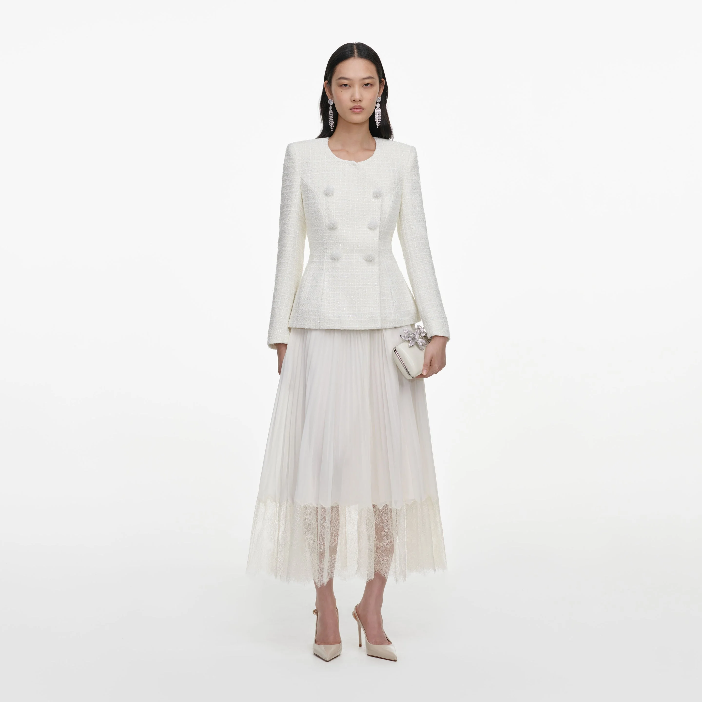 Cream Boucle Wrap Midi Dress - 1