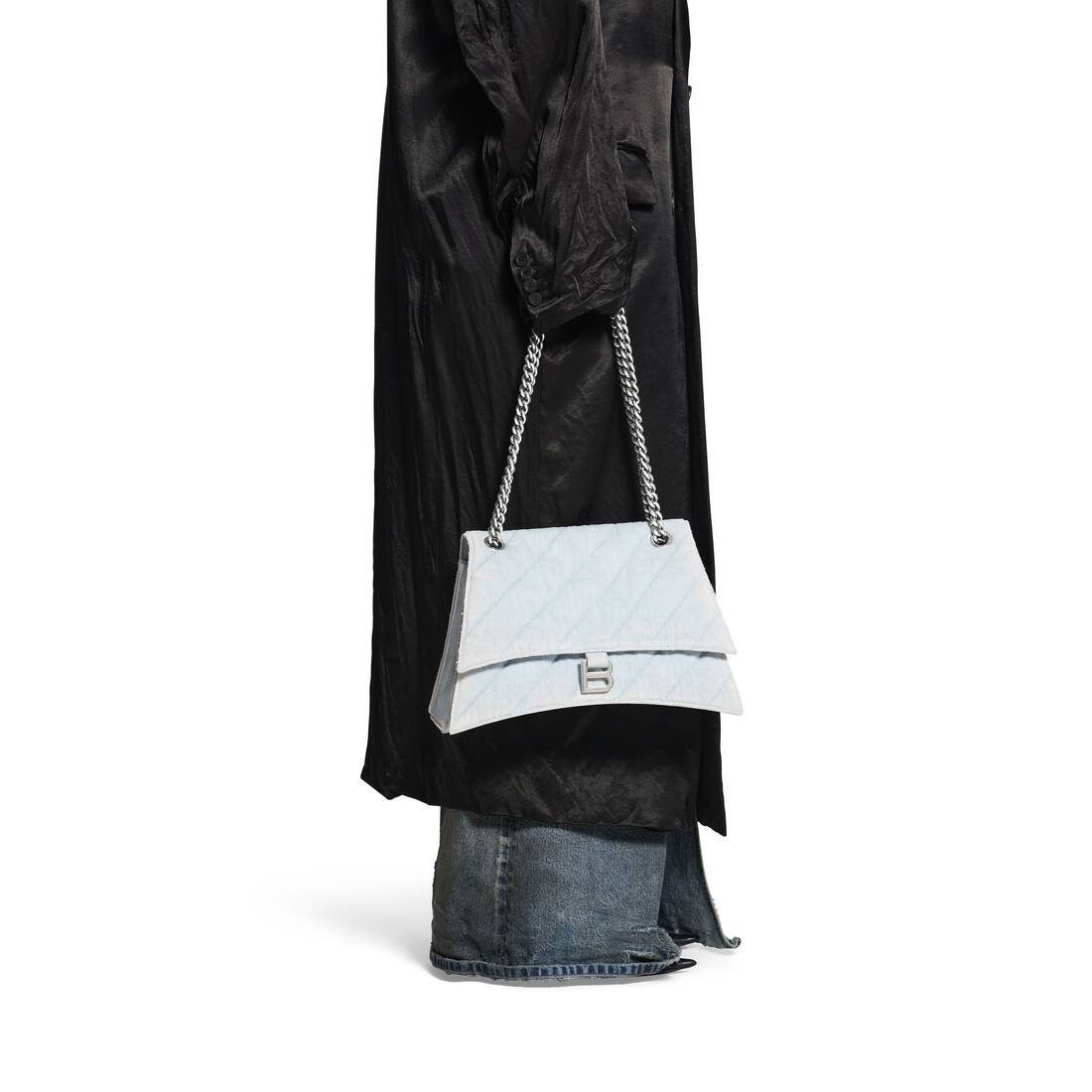 Balenciaga Crush Quilted Wash Denim Chain Shoulder Bag