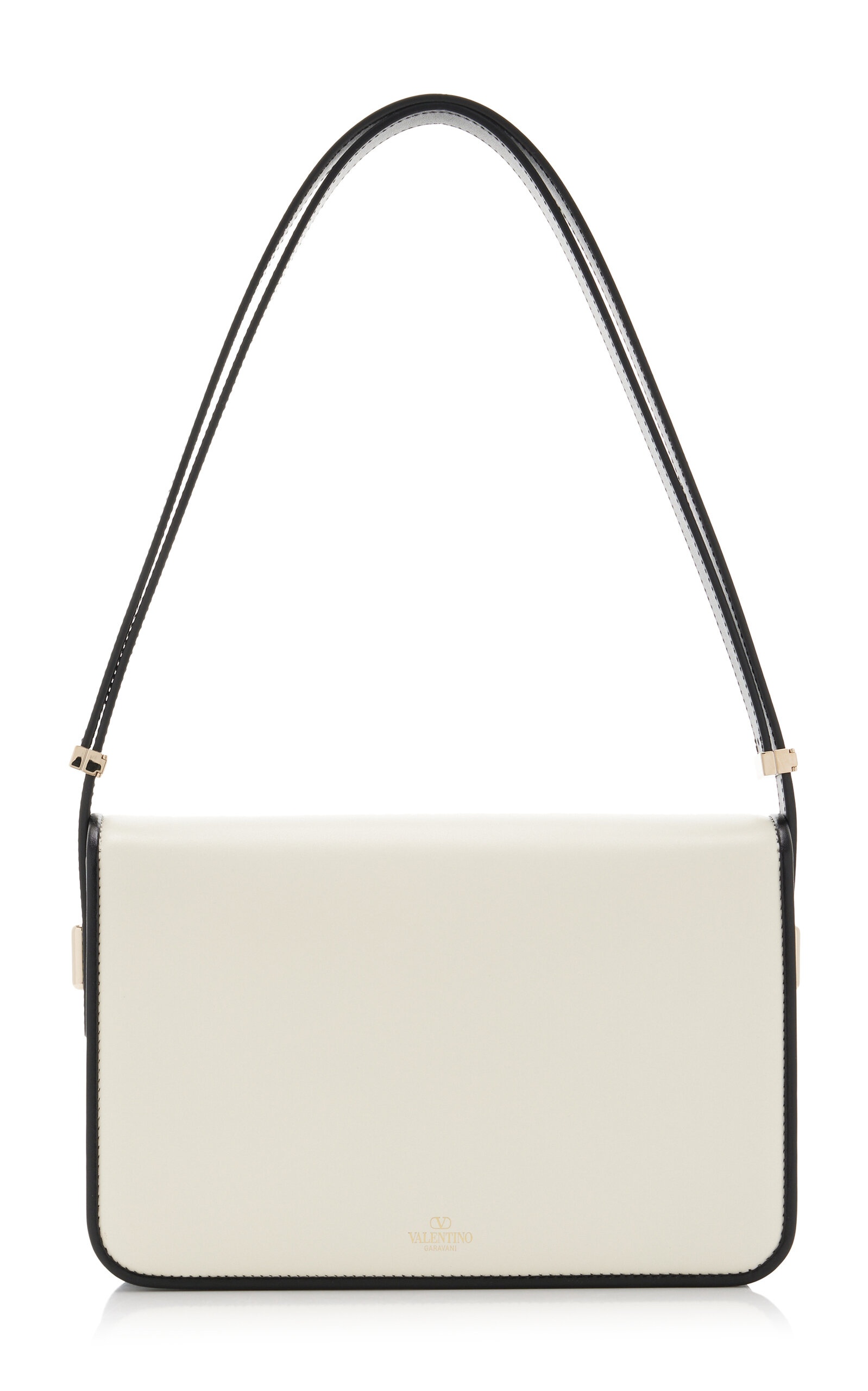 Contrast-Trimmed Leather Shoulder Bag ivory - 4