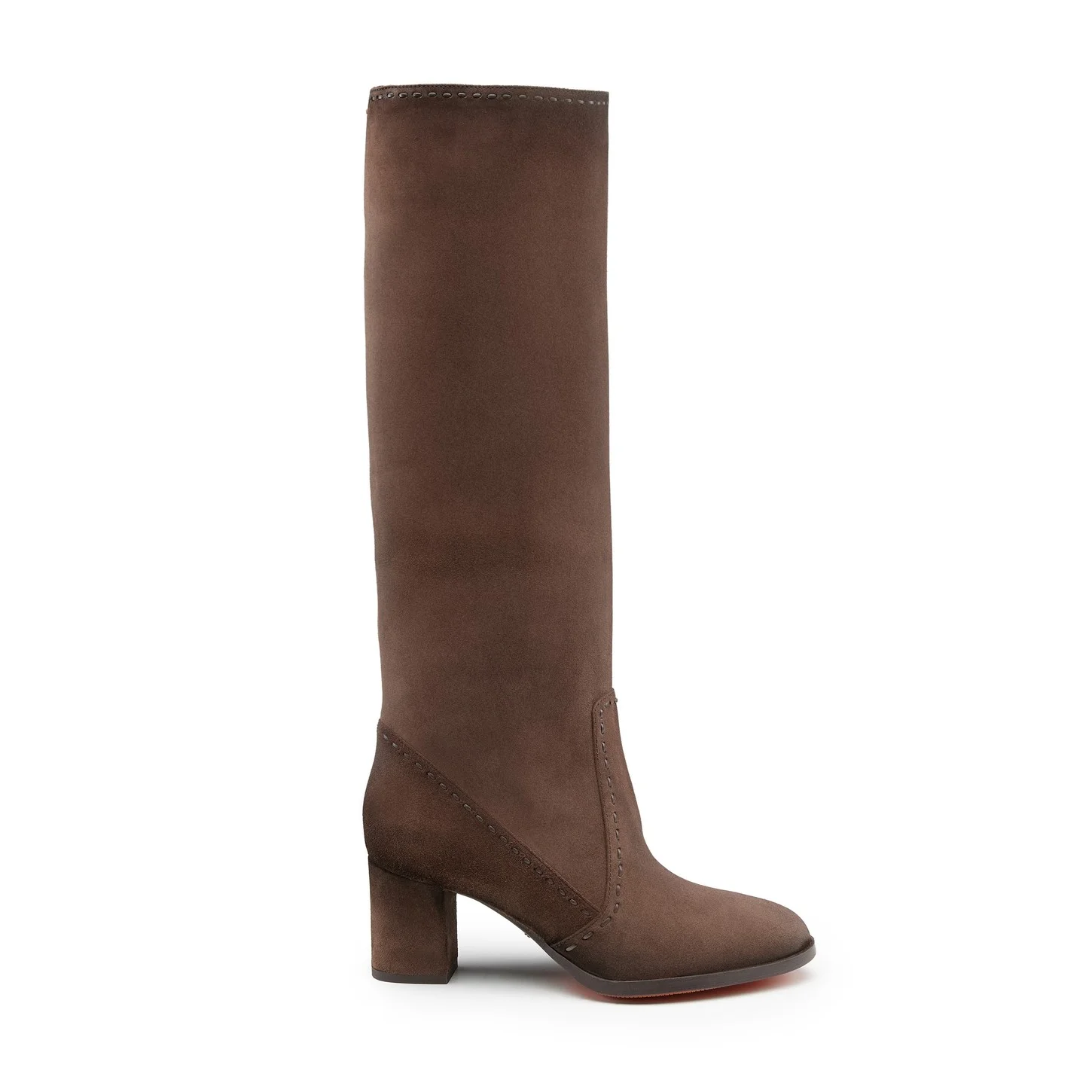 Women's dark brown suede mid-heel boot - 1