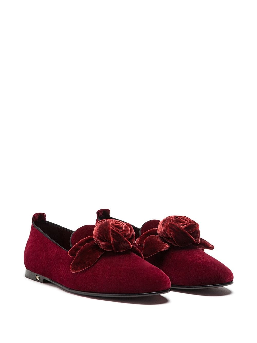 rose-appliqué velvet-effect slippers - 2