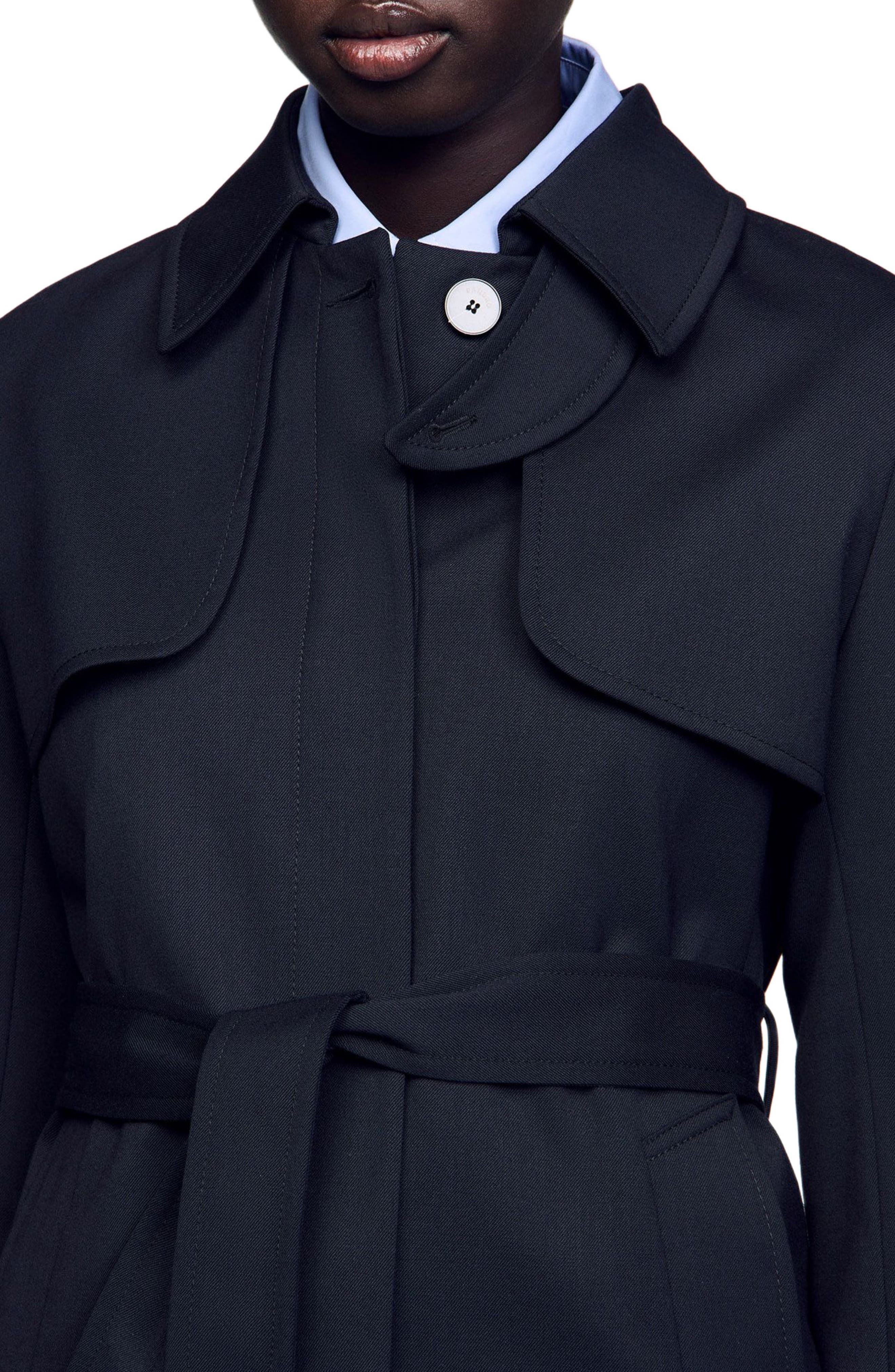 SANDRO Trench coat with pleated inset in Navy Blue at Nordstrom - 5