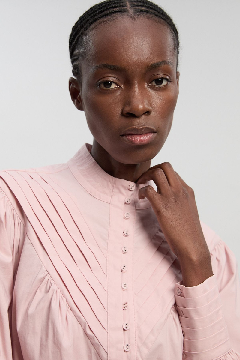 KAREN MILLEN Cotton Pleated High Neck Balloon Sleeve Woven Blouse outlook