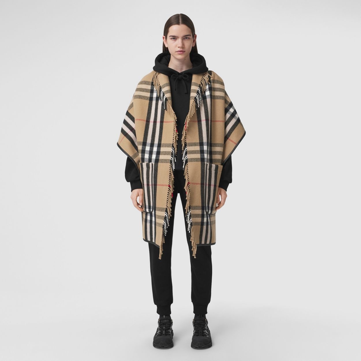 Check Wool Cashmere Cape - 1