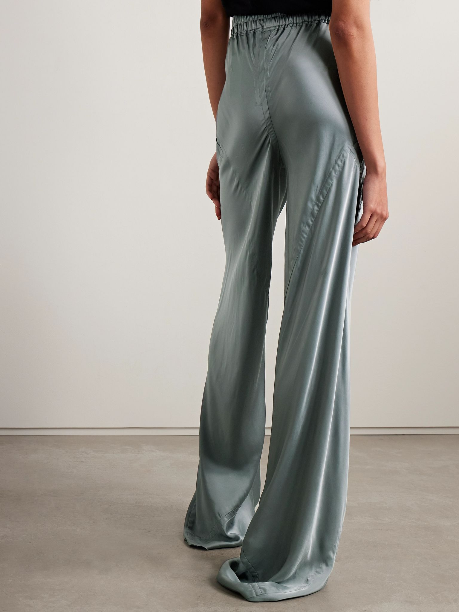 Paneled charmeuse wide-leg pants Gray green - 3