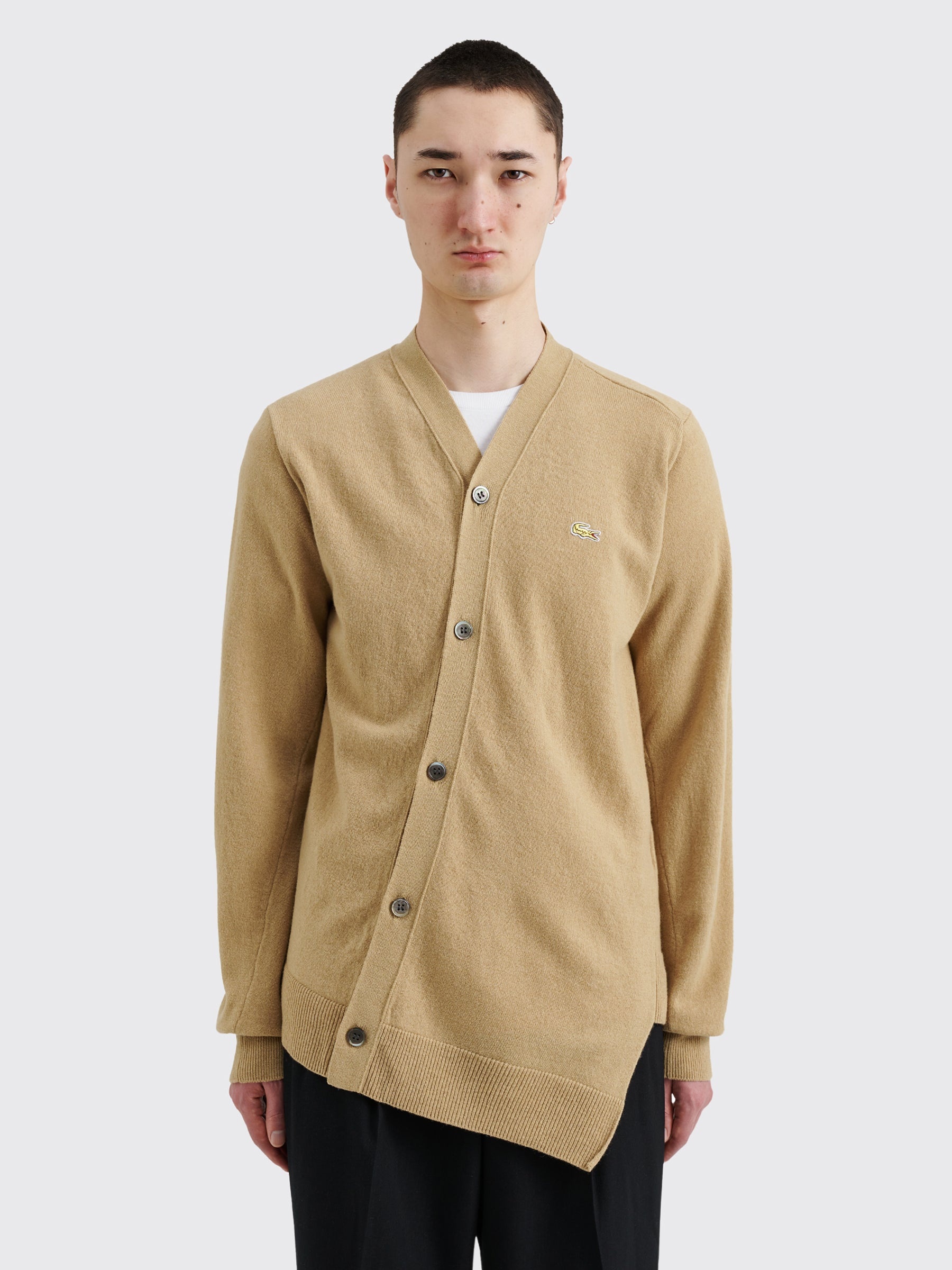 COMME DES GARÇONS SHIRT X LACOSTE KNITTED WOOL CARDIGAN CAMEL - 1