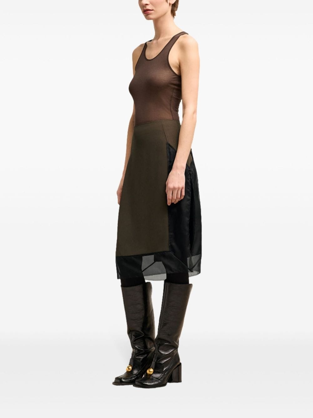 tulle-panel straight skirt - 3