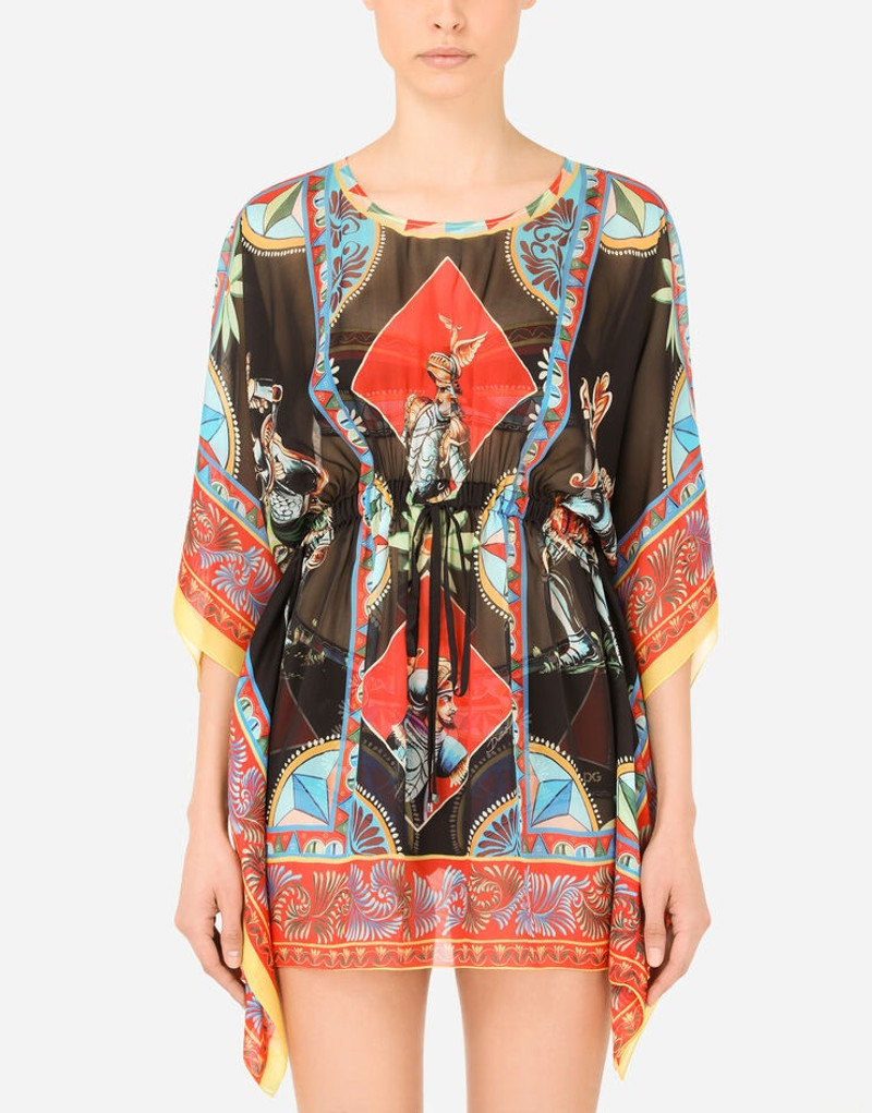 Short Carretto-print chiffon caftan 1
