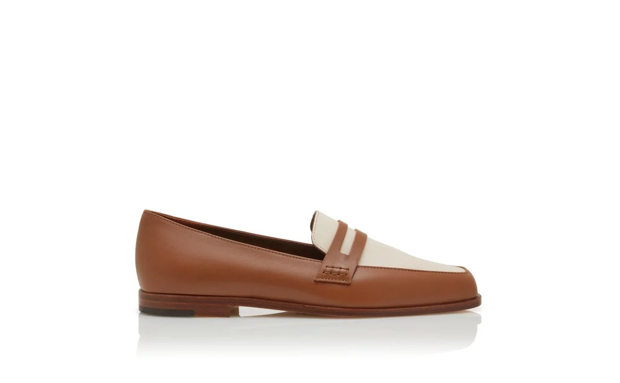 Brown and Cream Calf Leather Loafers - 1