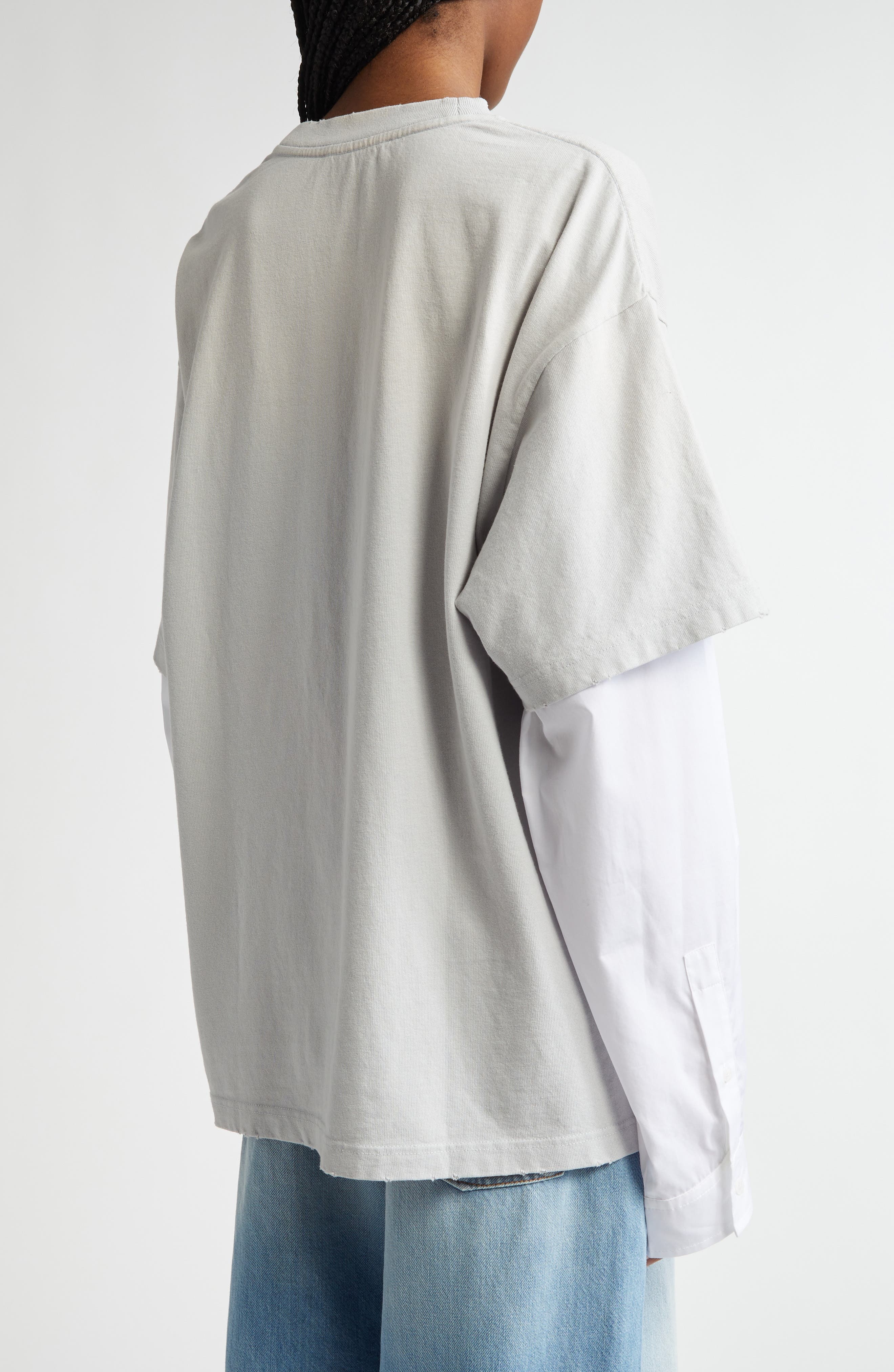 Acne Studios Edra Double U Layered Cotton Shirt in Light Grey Aab at Nordstrom - 2