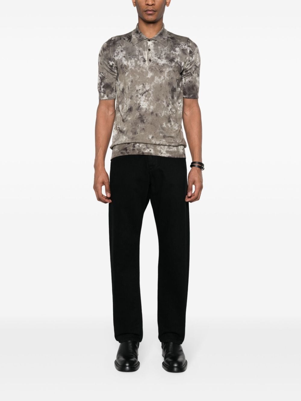 abstract-print ribbed polo shirt - 2