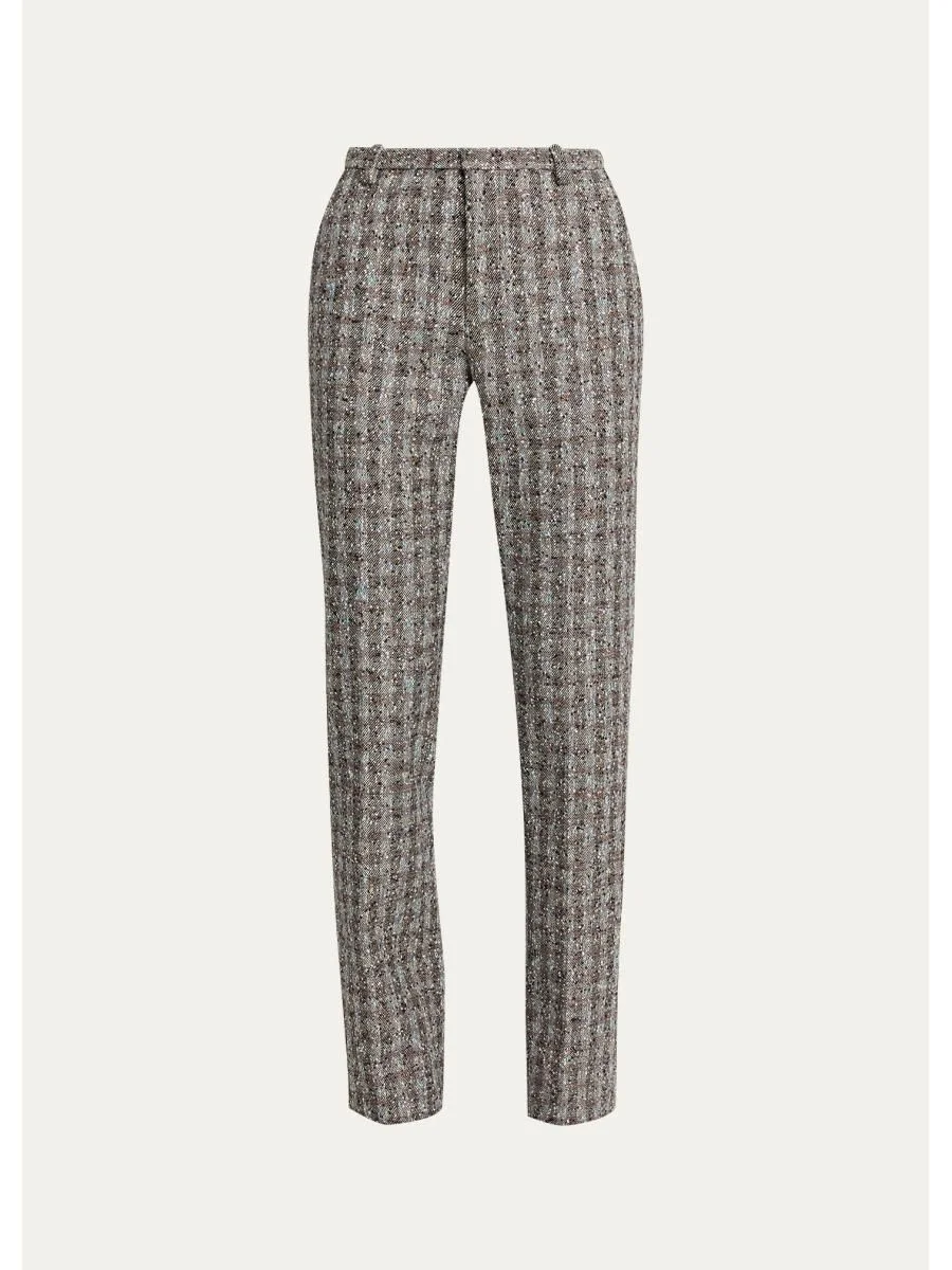 Slim-Fit Wool-Blend Checked Pants - 1