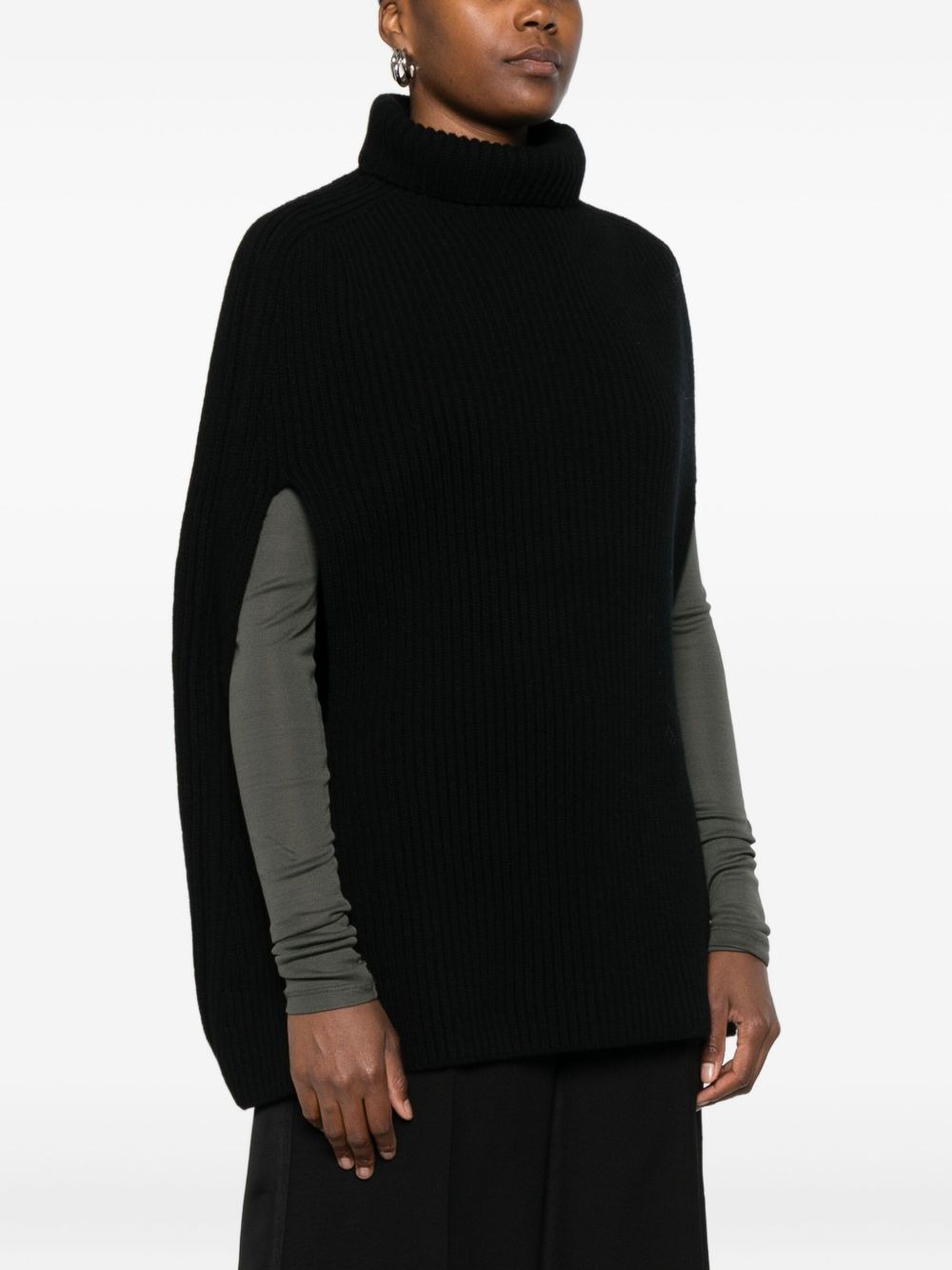 ribbed turtleneck cape - 3