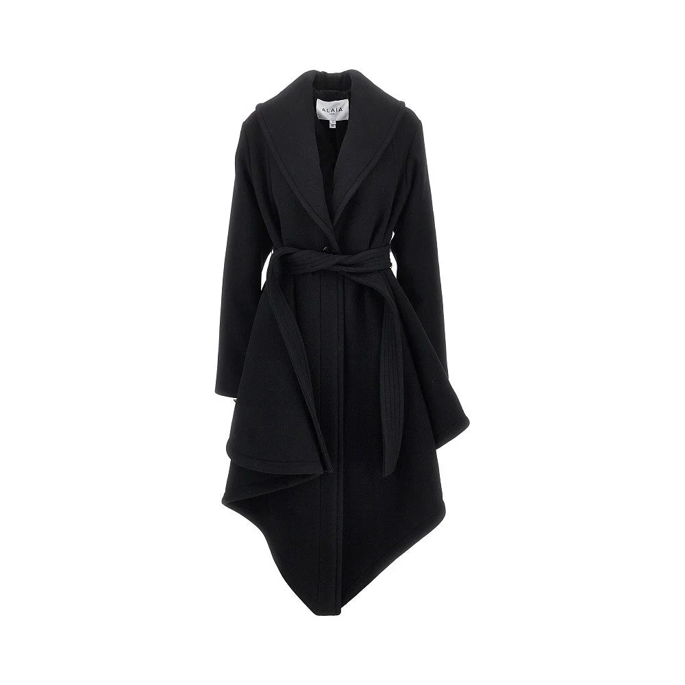 Alaia Women Wool Robe Coat With Belt - 1
