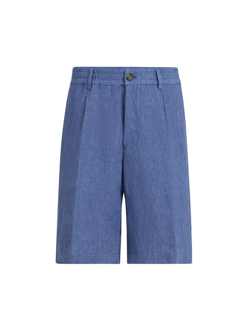 Men's Lightweight Délavé Linen Bermuda Shorts with Elasticated Waistband - Denim 1