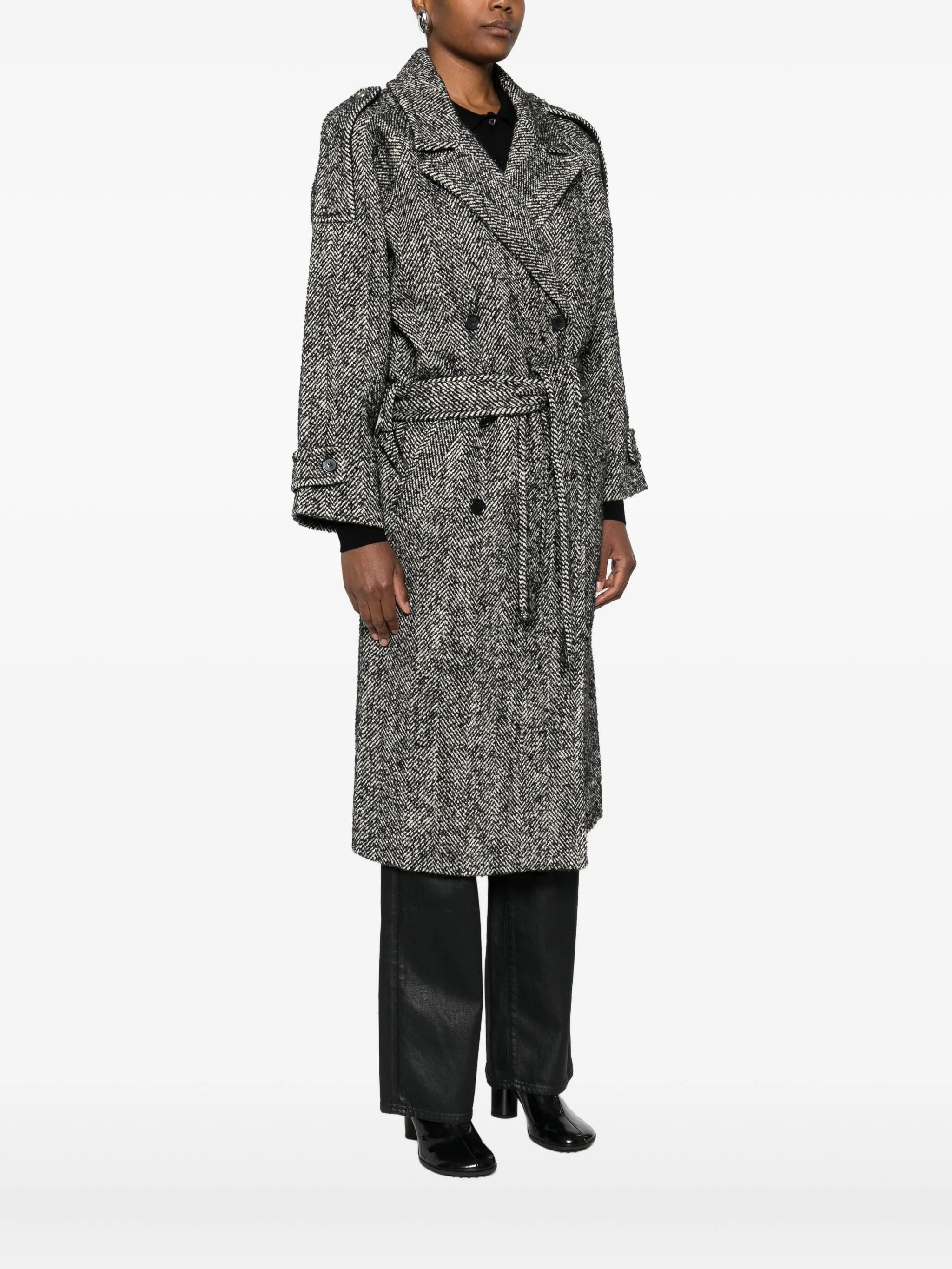 Pinko Herringbone-pattern Belted Coat - 2