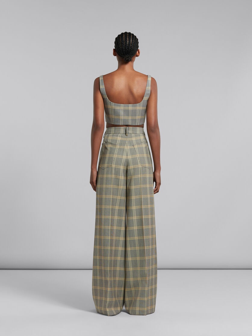 YELLOW CHECKED TECH WOOL PALAZZO TROUSERS - 3