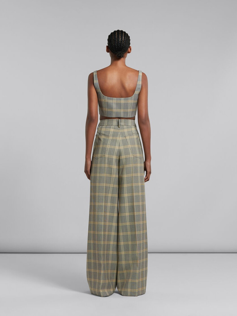 YELLOW CHECKED TECH WOOL PALAZZO TROUSERS 3