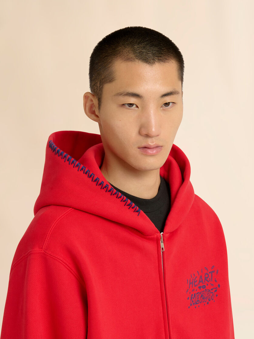 MARNI + MADHAPPY RED COTTON ZIP HOODIE WITH ANIMAL PRINT - 4