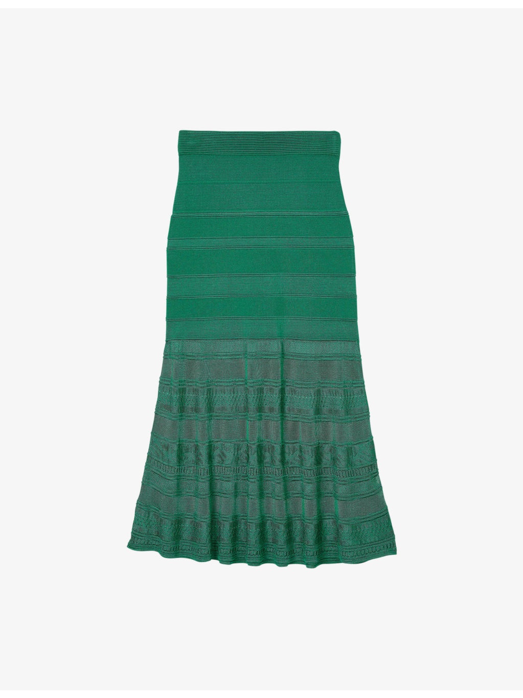 High-Rise Decorative-Stitch Knitted Midi Skirt - 1