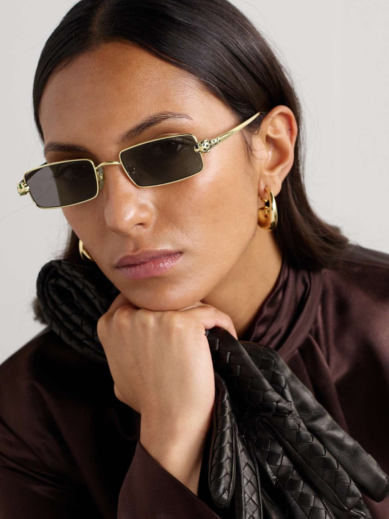 Cartier Panthère rectangle-frame crystal-embellished gold-tone sunglasses Gold outlook