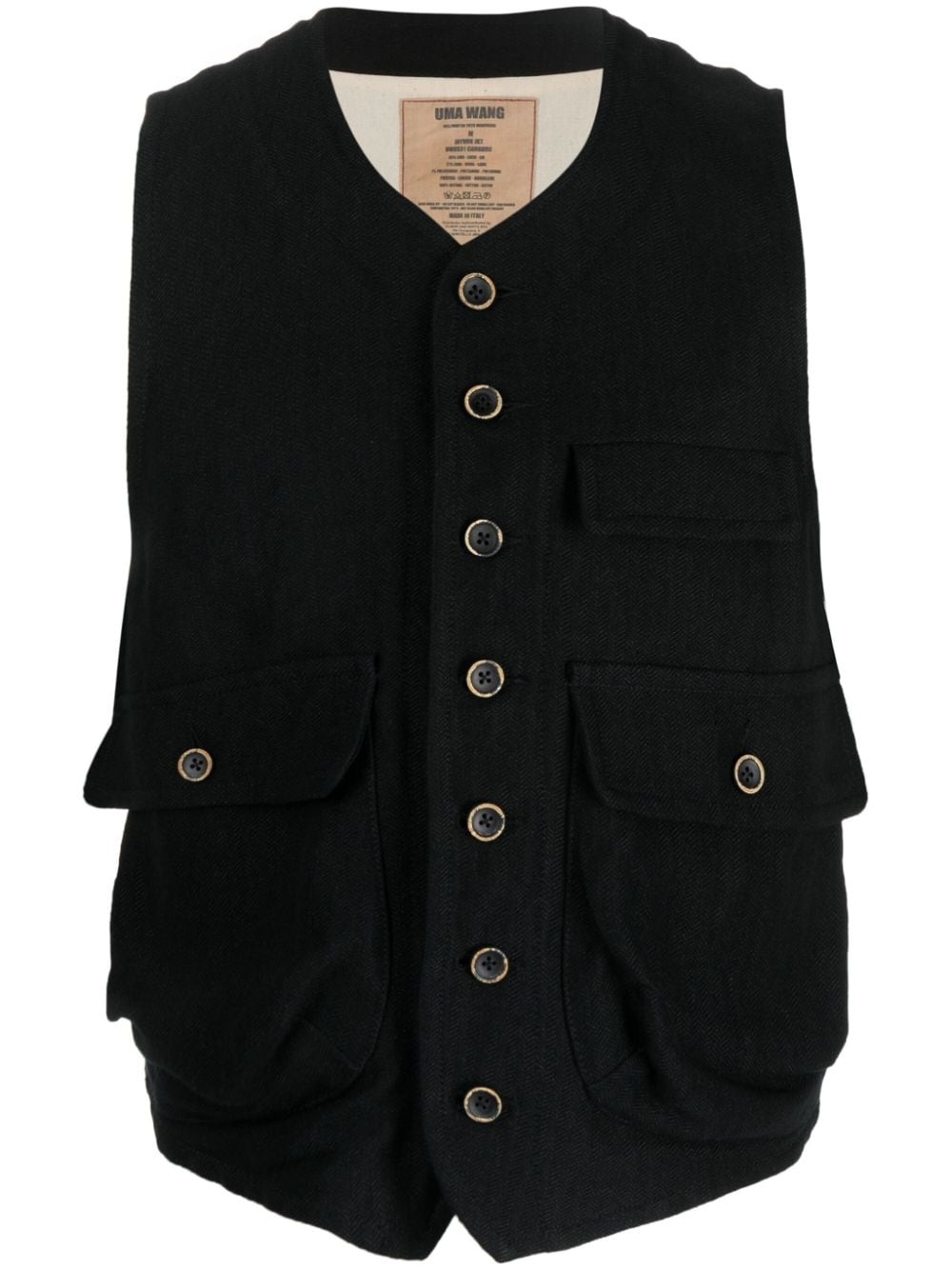 herringbone-pattern V-neck waistcoat - 1