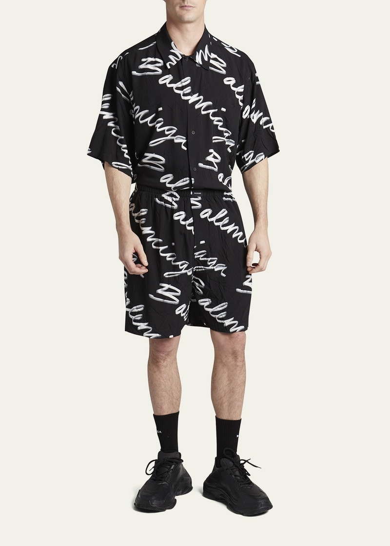 BALENCIAGA Men's Scribble Logo Viscose Shorts outlook