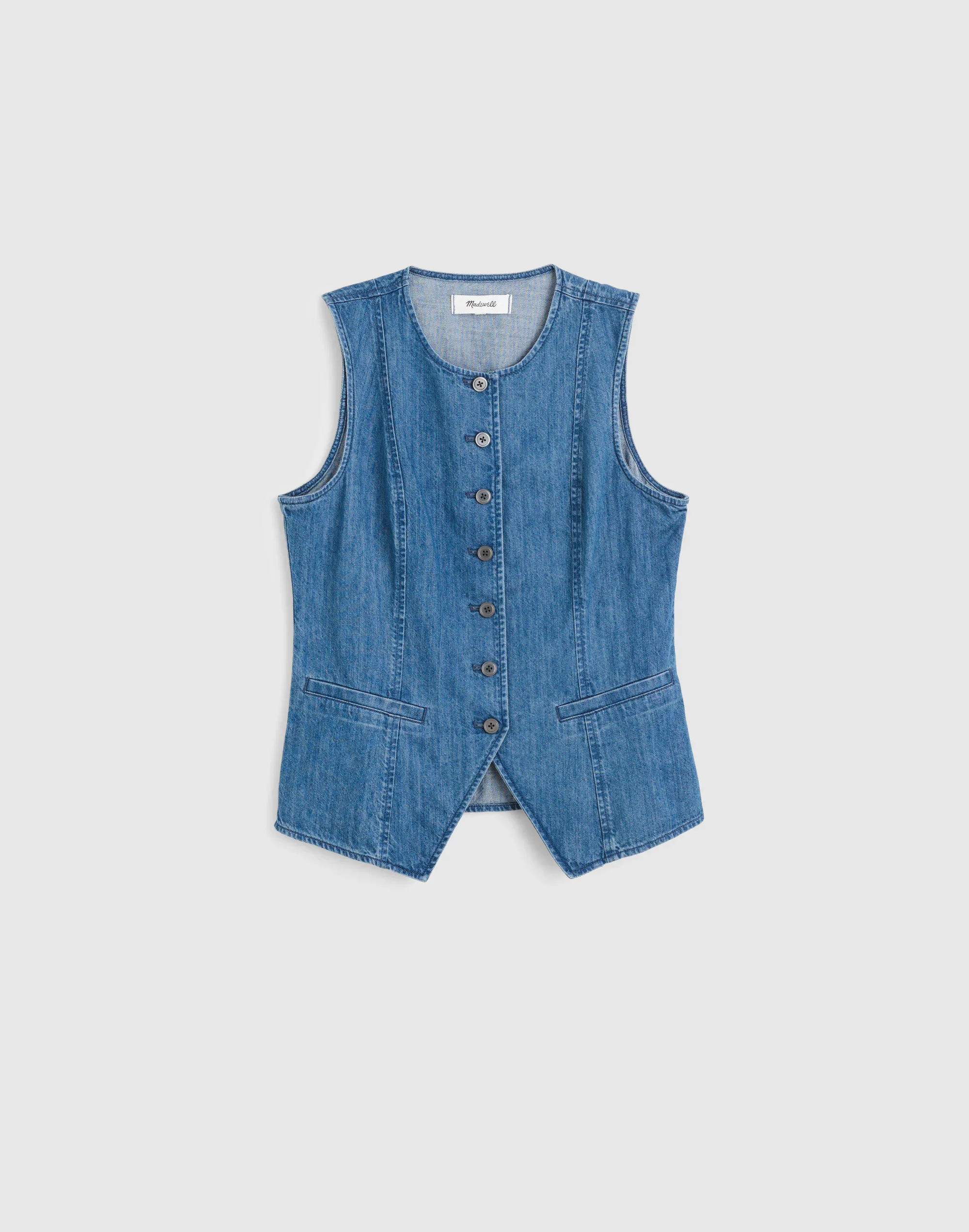 Denim Crewneck Cutaway Vest Top - 1