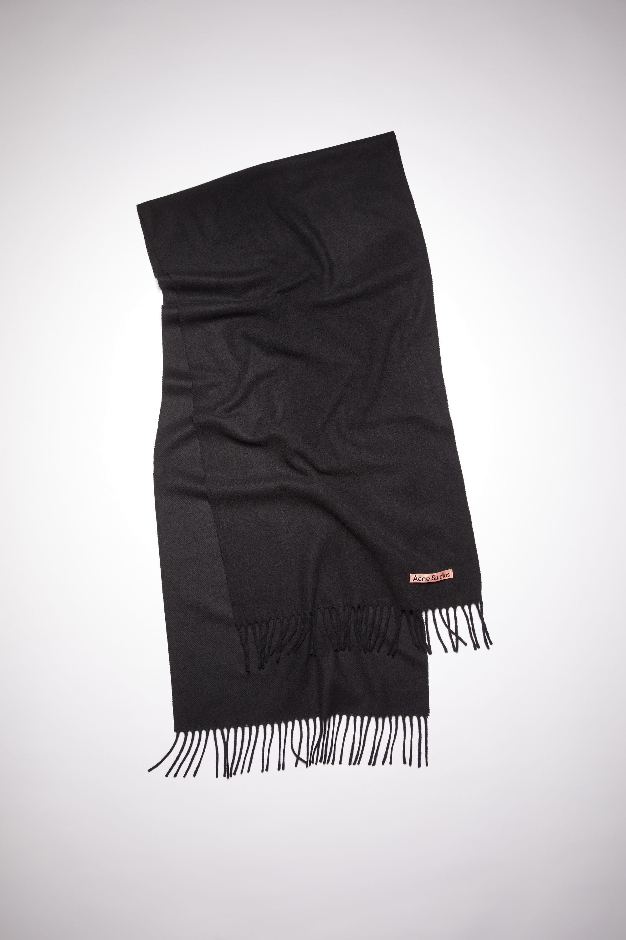 Cashmere fringe scarf - Narrow - Black - 1