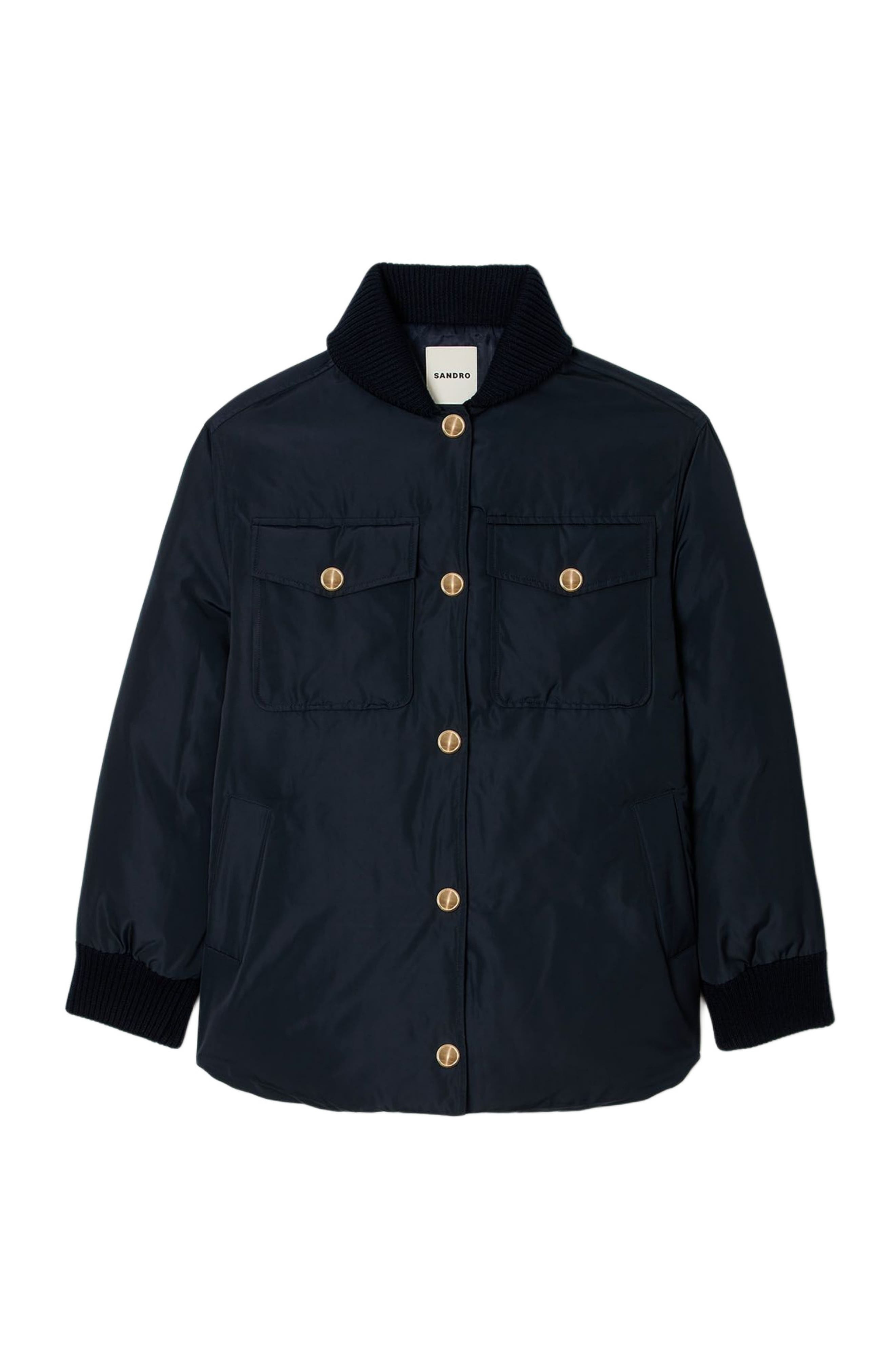 SANDRO Puffer jacket with teddy collar in Navy Blue at Nordstrom - 5