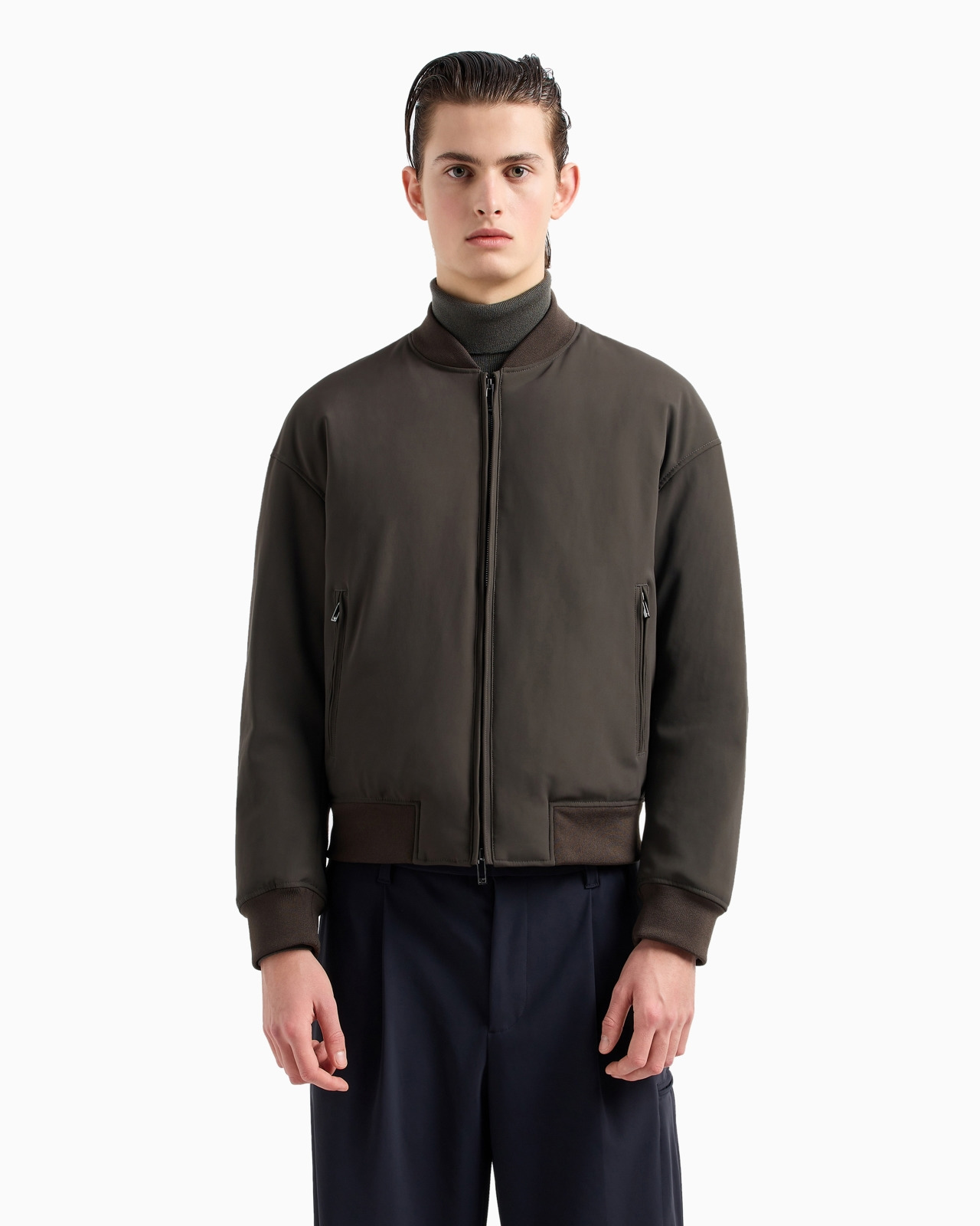 Zipped bomber jacket in technical stretch nylon - 2