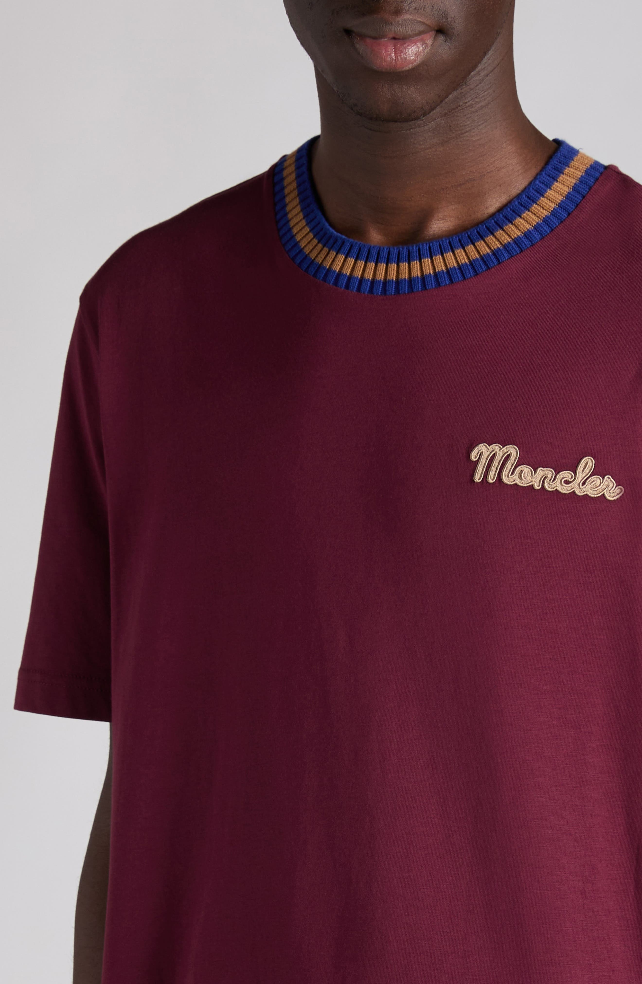 Moncler Logo Embroidered Cotton T-Shirt in Goth Red at Nordstrom - 4