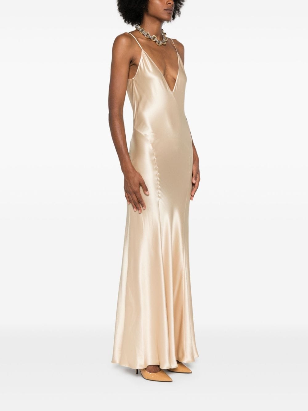 silk V-neck maxi dress - 3
