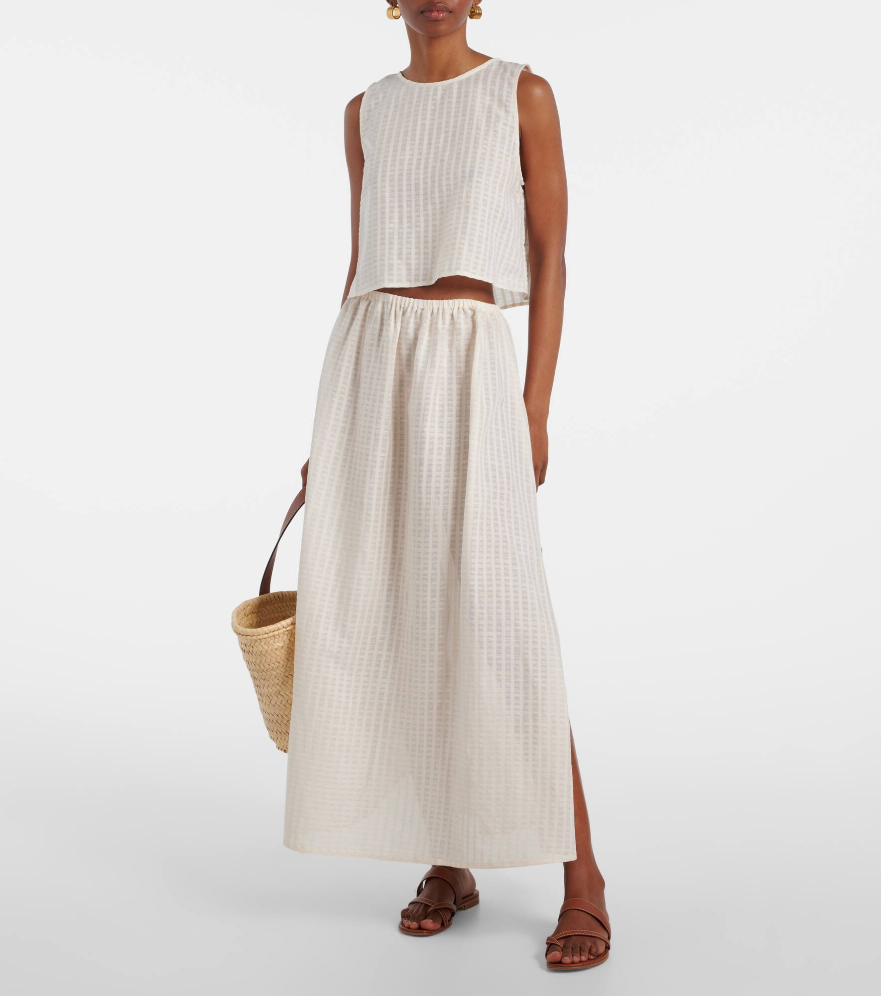 Kobe checked cotton and linen crop top - 2
