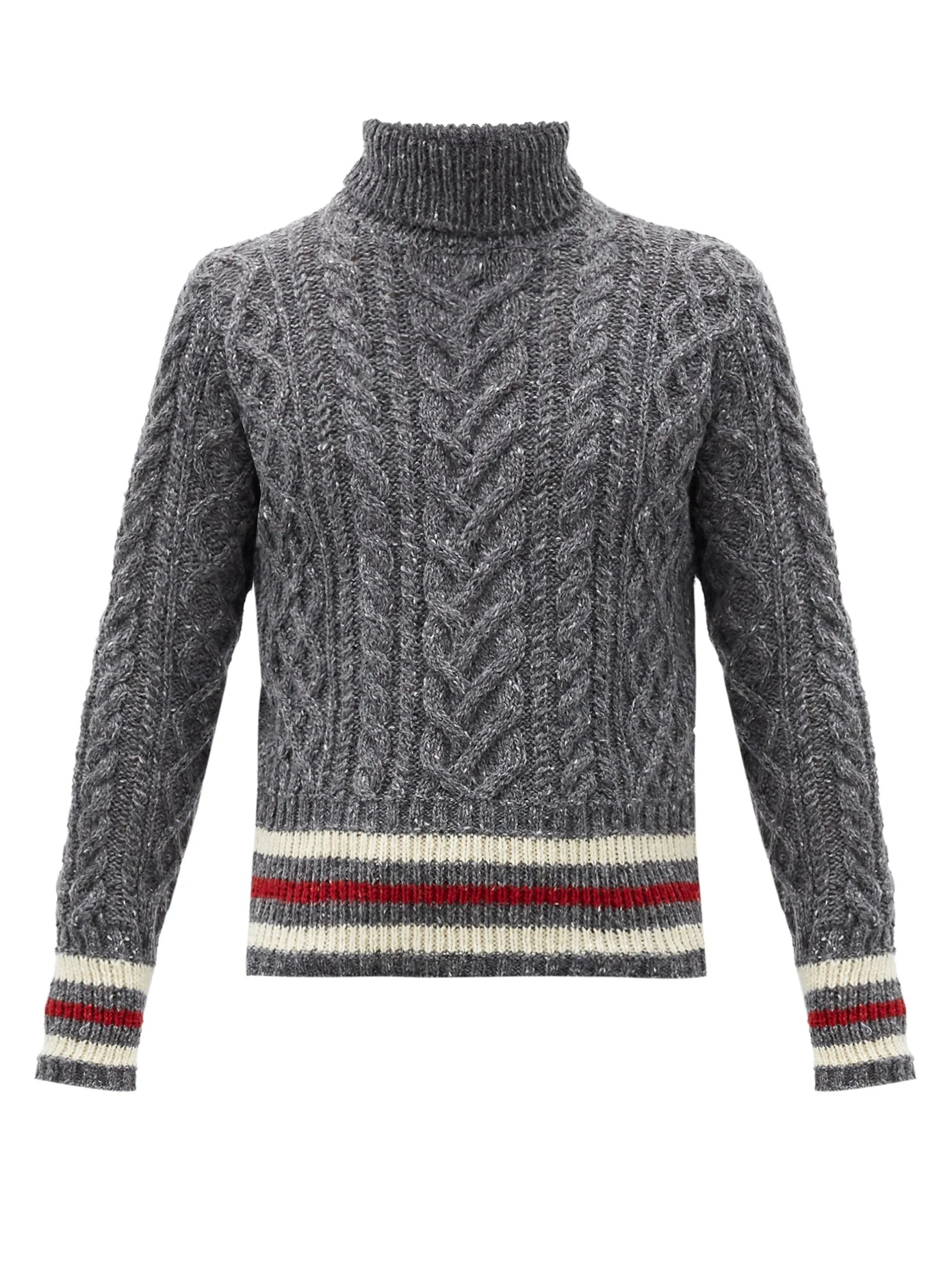 Striped cable-knit wool-blend sweater - 1