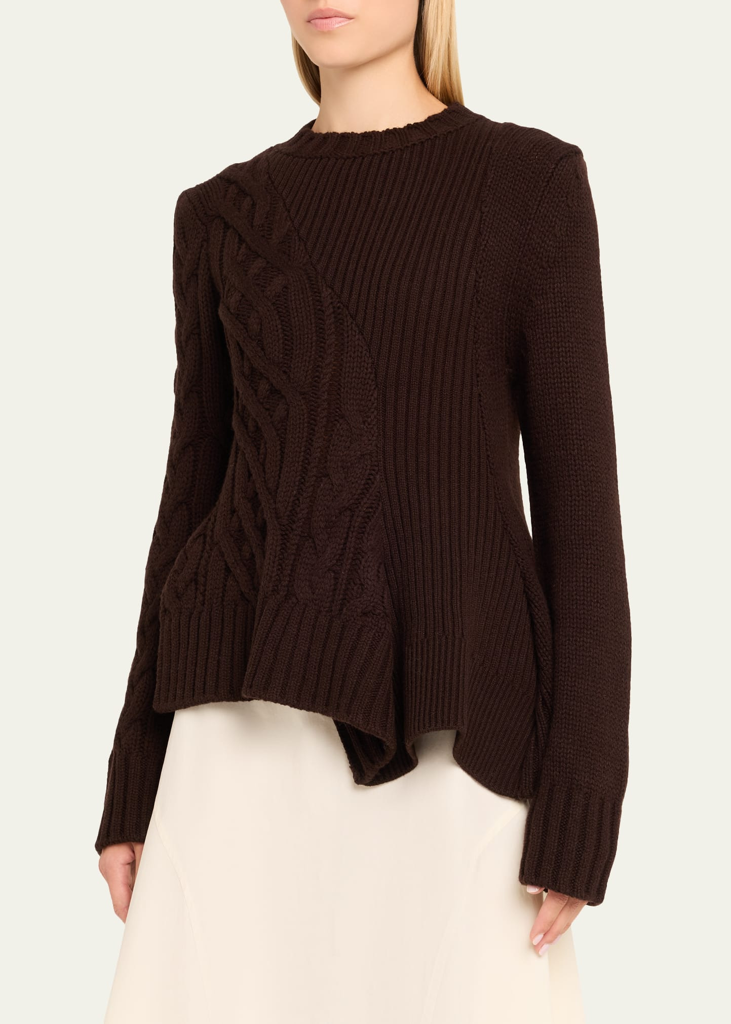 Cable Knit Asymmetric Peplum Sweater - 4