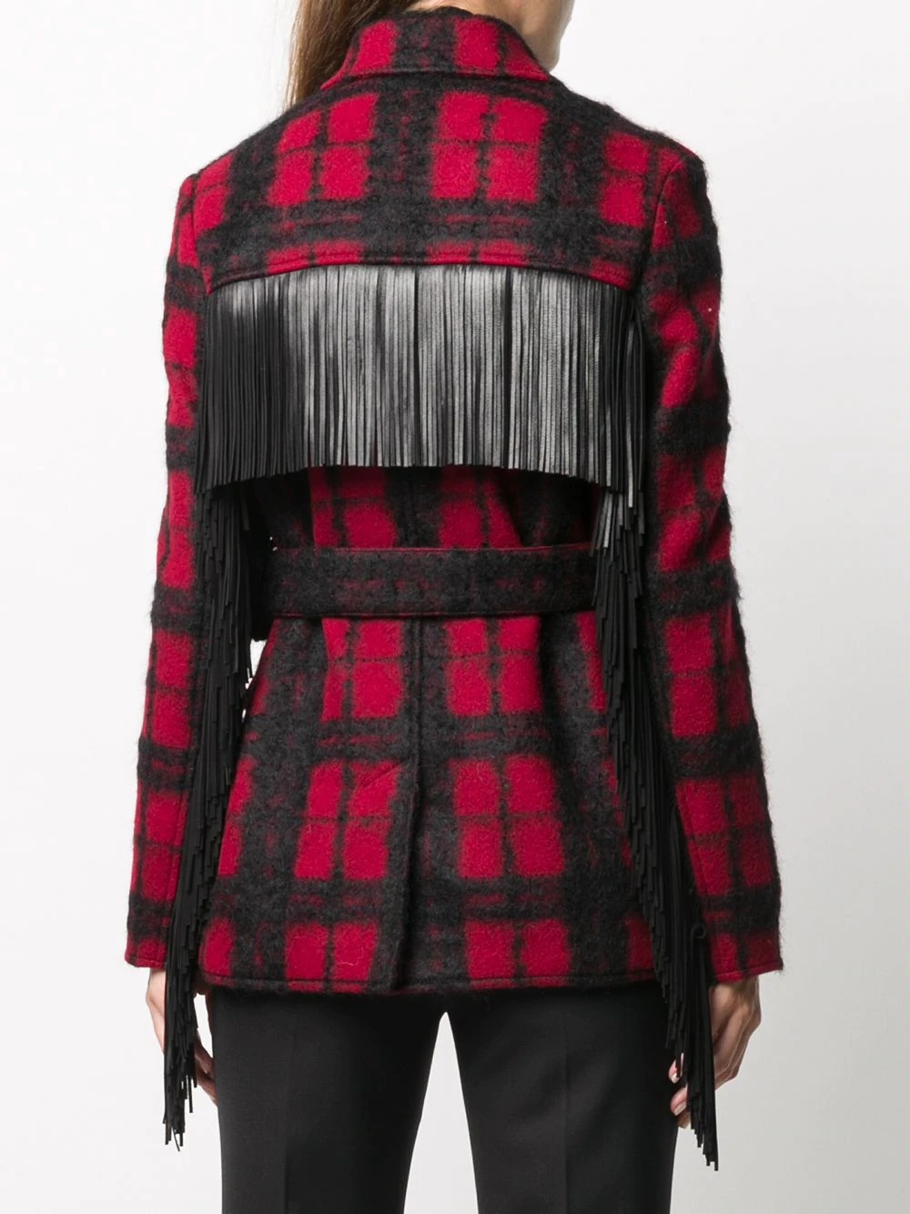 tasselled checked jacket - 4