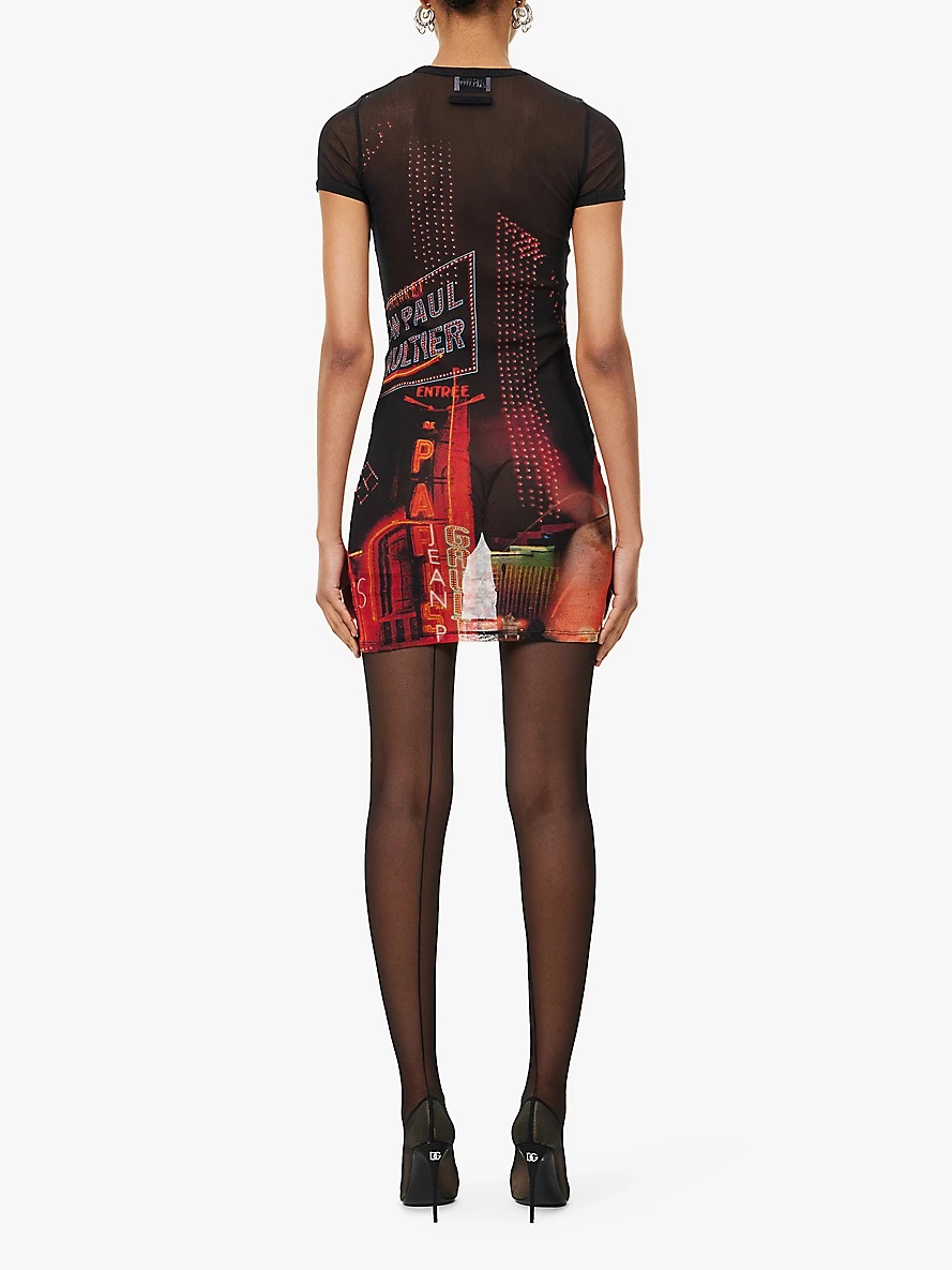 Pigalle graphic-print mesh mini dress - 4