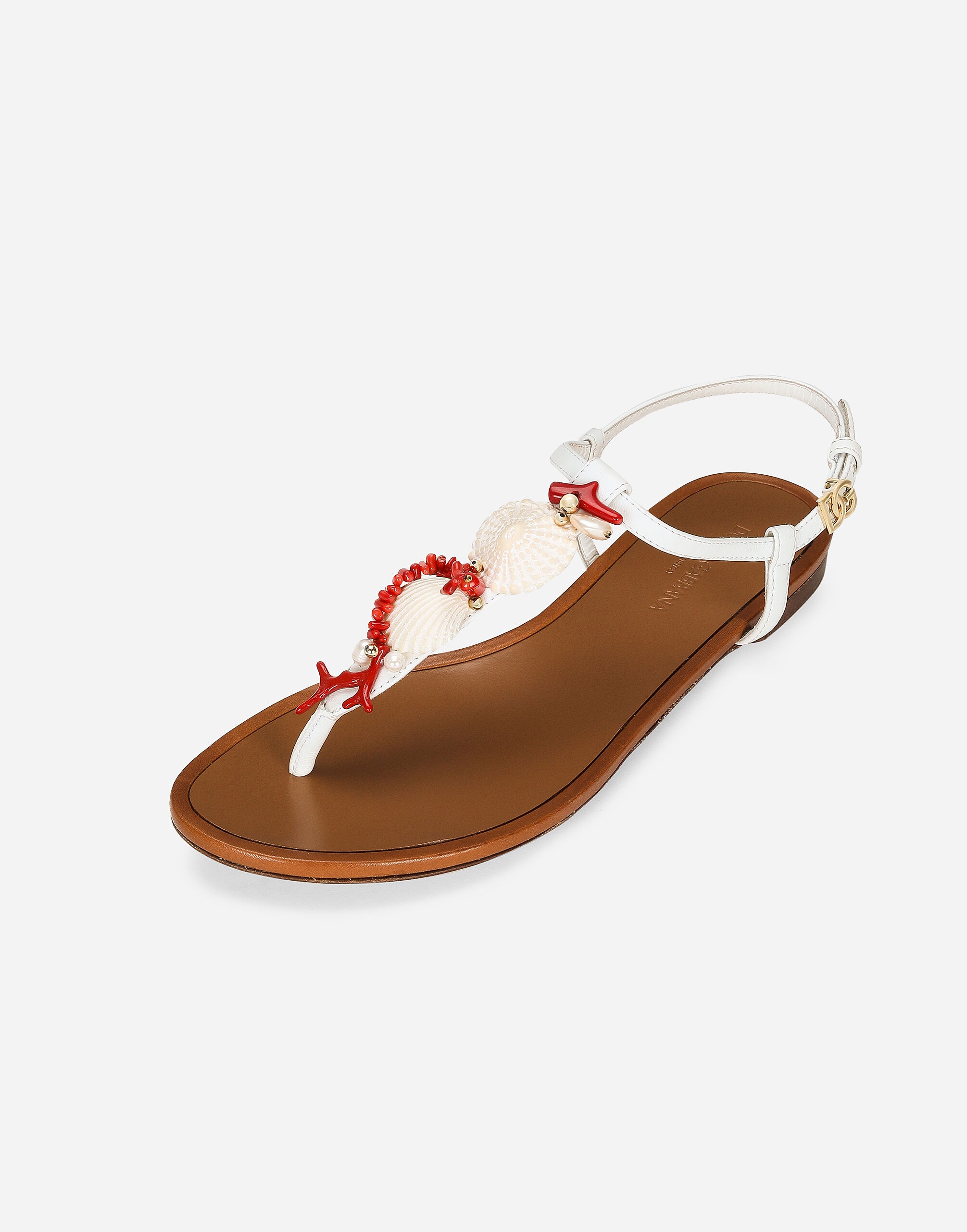 Nappa leather thong sandals with coral embroidery - 5