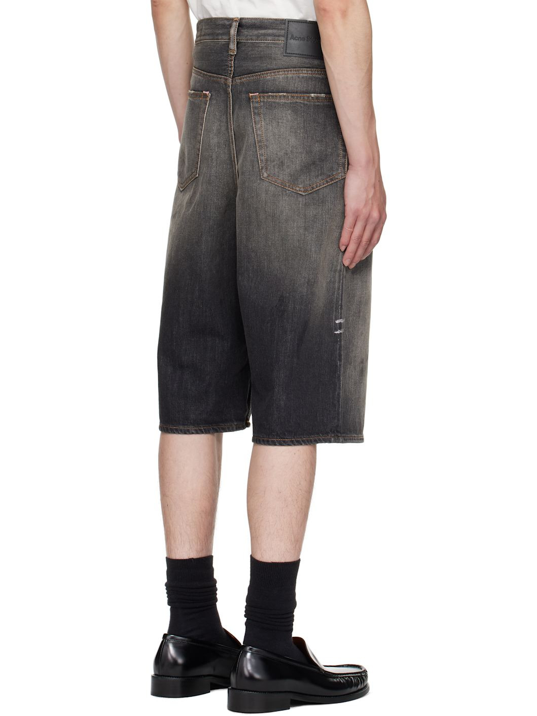 Black Faded Denim Shorts - 3