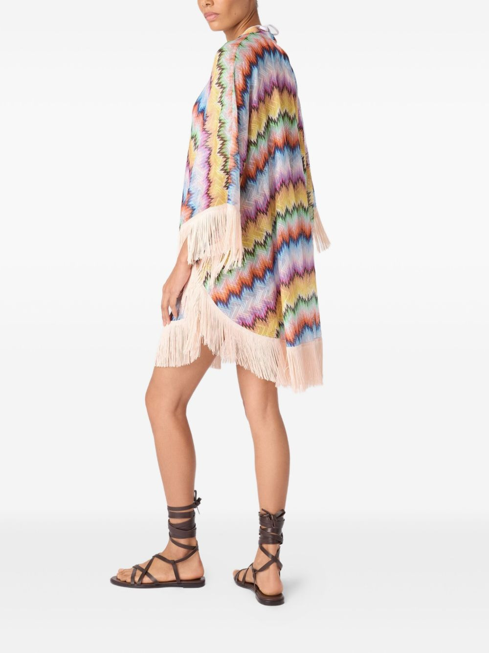 zigzag-pattern fringed midi dress - 4