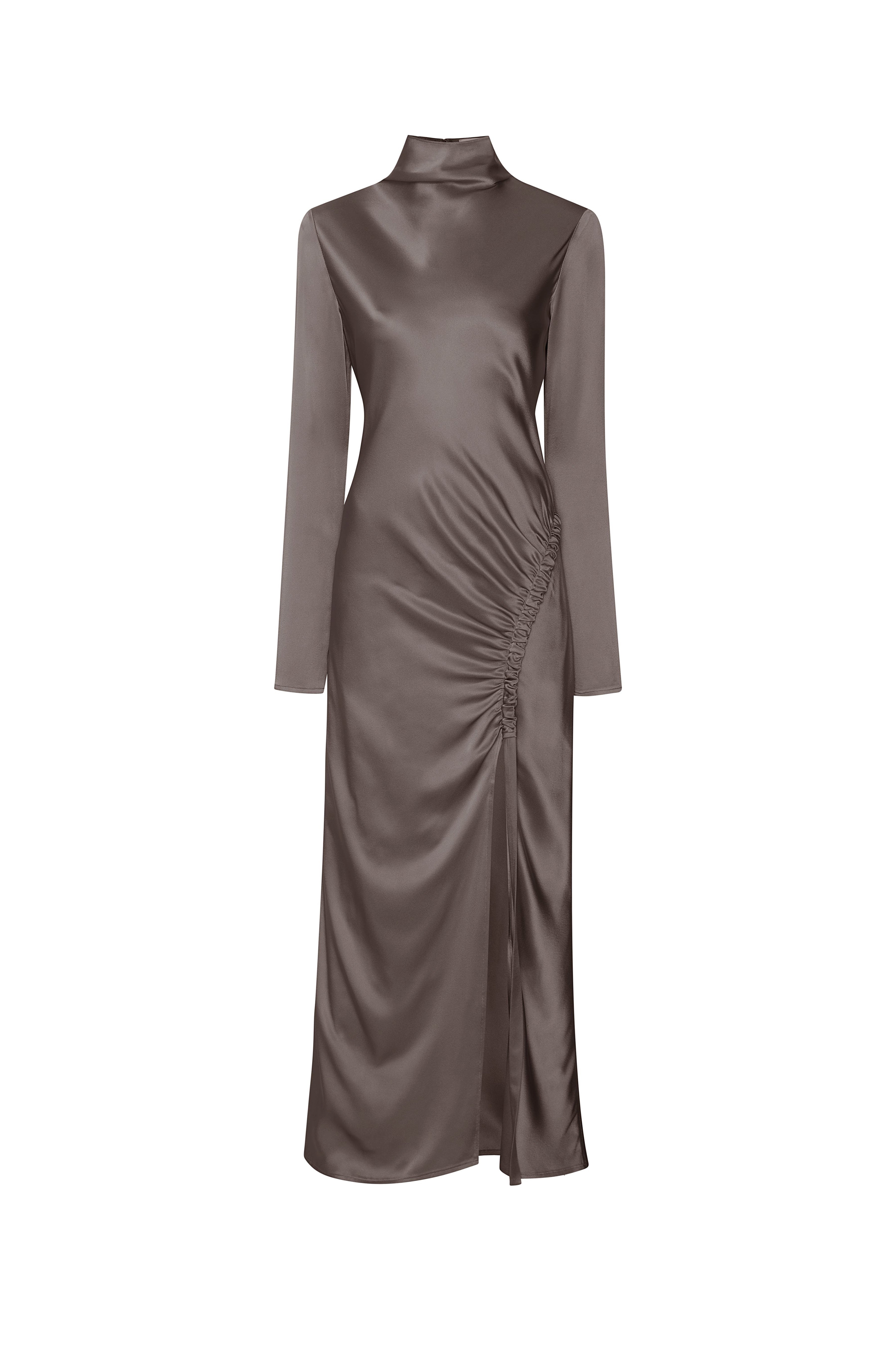 Satin Bias Tab Dress With Slit - 1