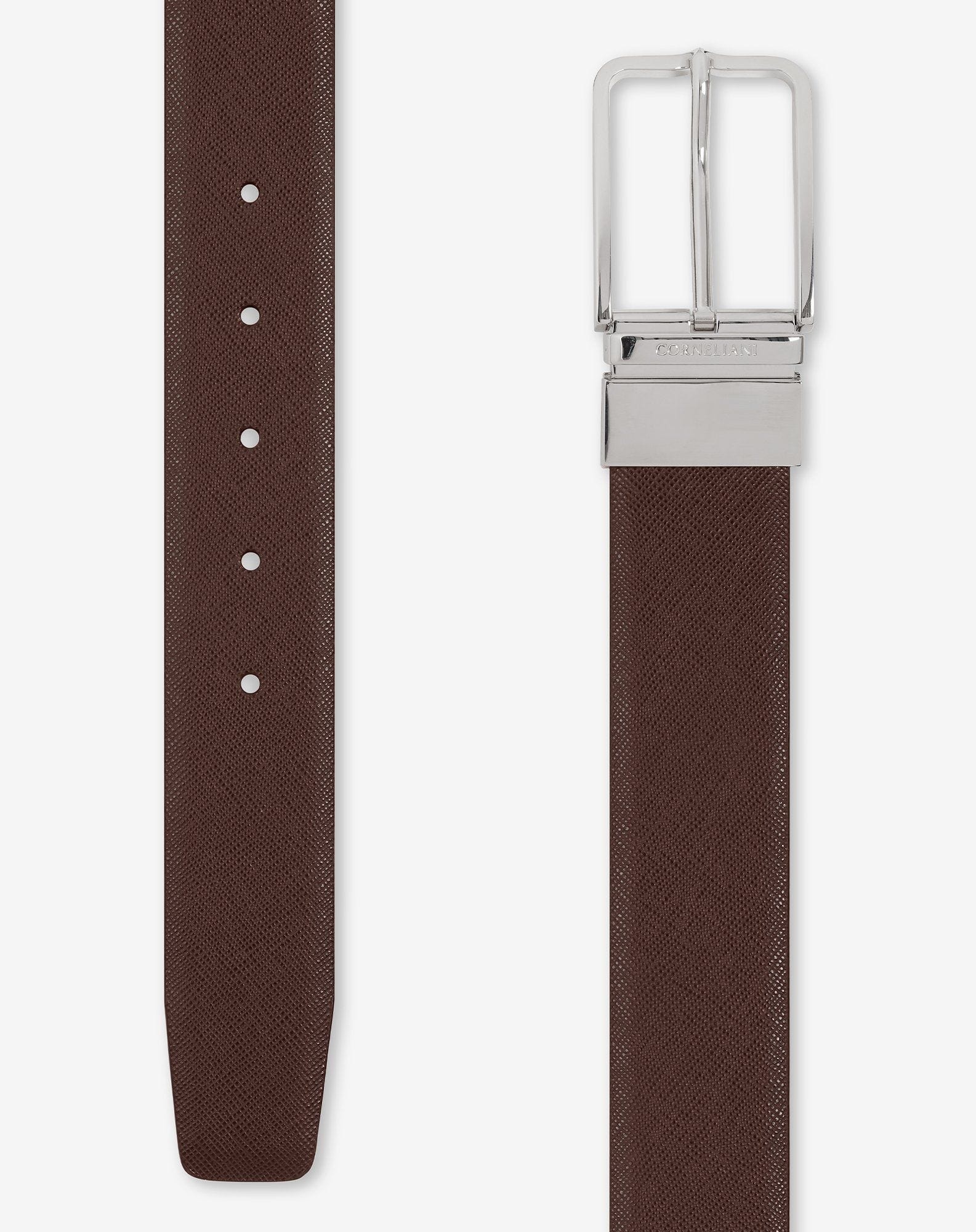 Brown/cognac-beige Saffiano leather belt - 3
