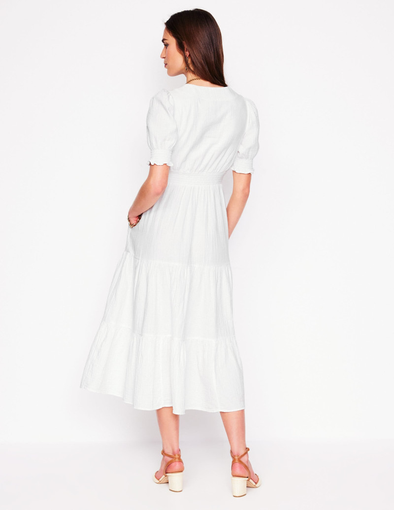 Anna Double Cloth Midi Dress-White 4