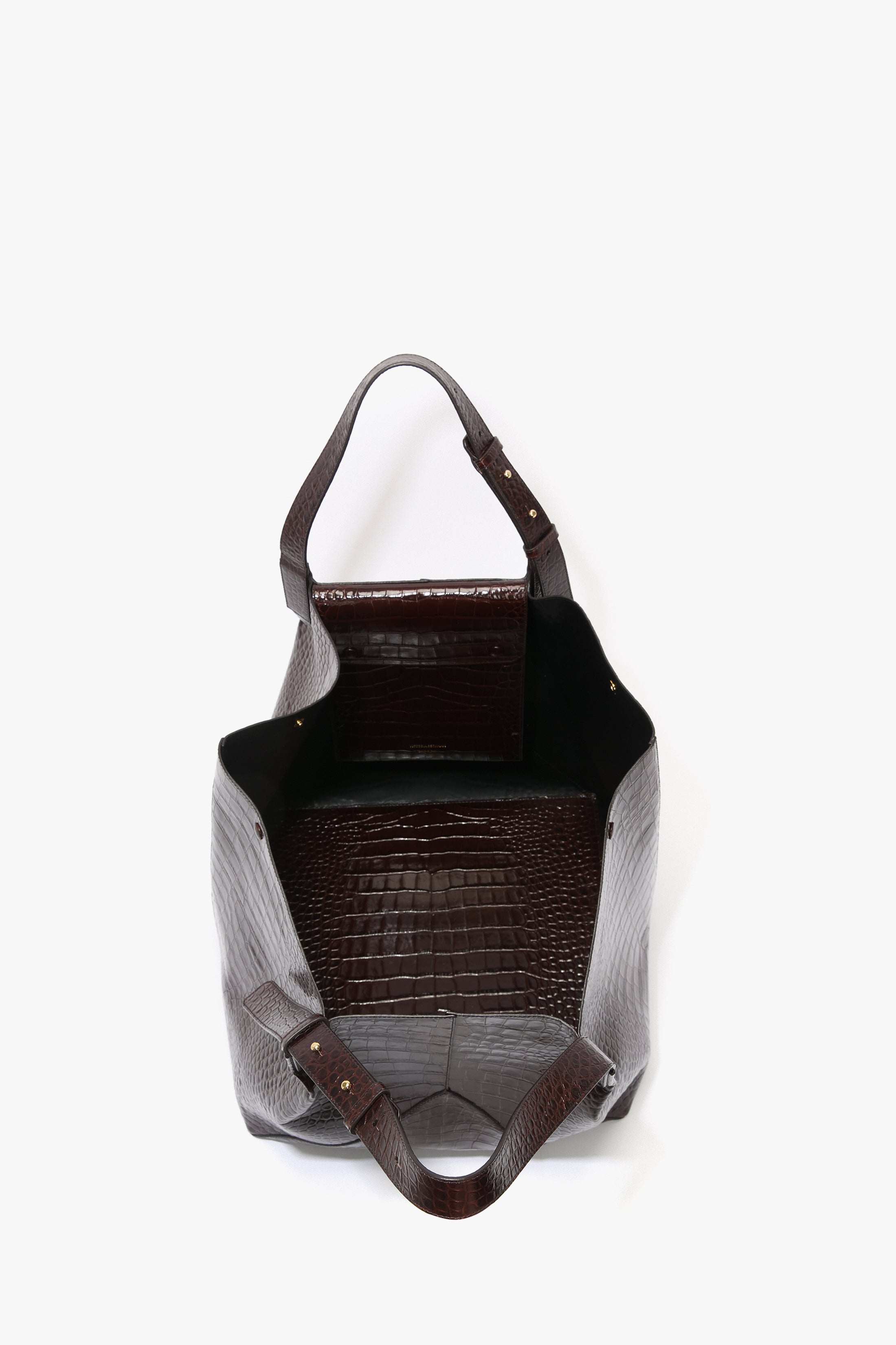 W11 Jumbo Tote In Dark Brown Croc Embossed Leather - 8