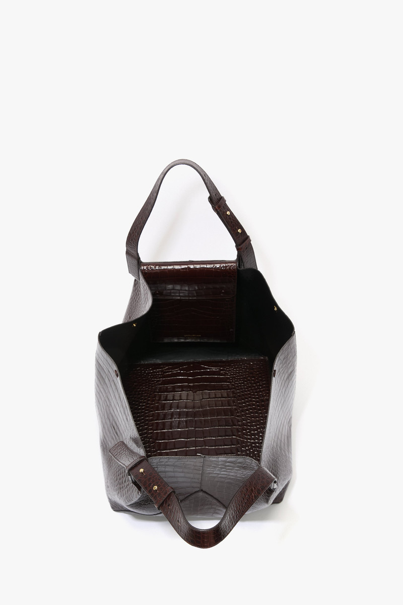 W11 Jumbo Tote In Dark Brown Croc Embossed Leather 8