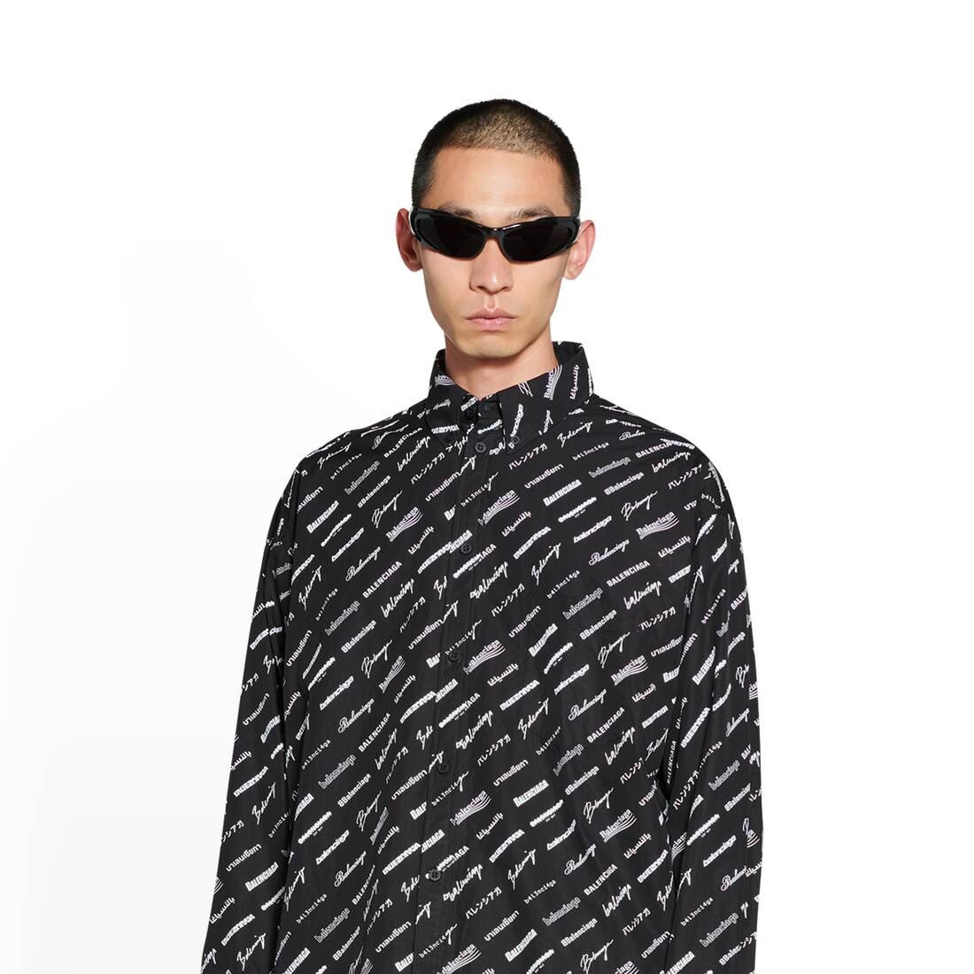 Men's Logomania All Over Long Sleeve Shirt Large Fit in Black - 6