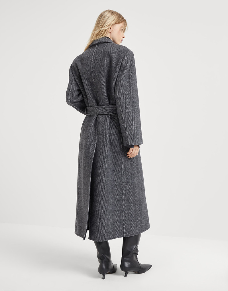 Brunello Cucinelli Hand-crafted virgin wool and cashmere double chevron cloth coat with monili outlook