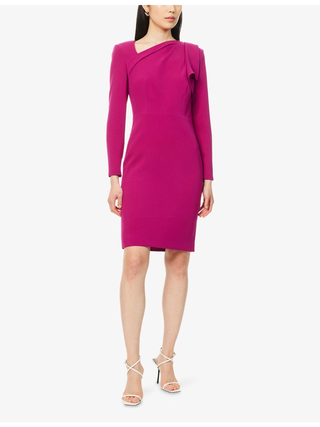 Drape Long-Sleeves Woven Midi Dress - 3